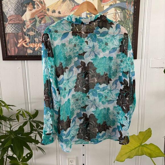 Additions by Chico’s Floral Button-Up Blouse women’s XL (Chicos size 3) sheer - Picture 5 of 5